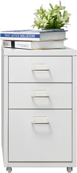HollyHOME 3-Drawer Mobile Classification Storage Cabinet, Under Desk Mini File Cabinet, Metal Storage Cabinet with Casters for Home and Office, Blue